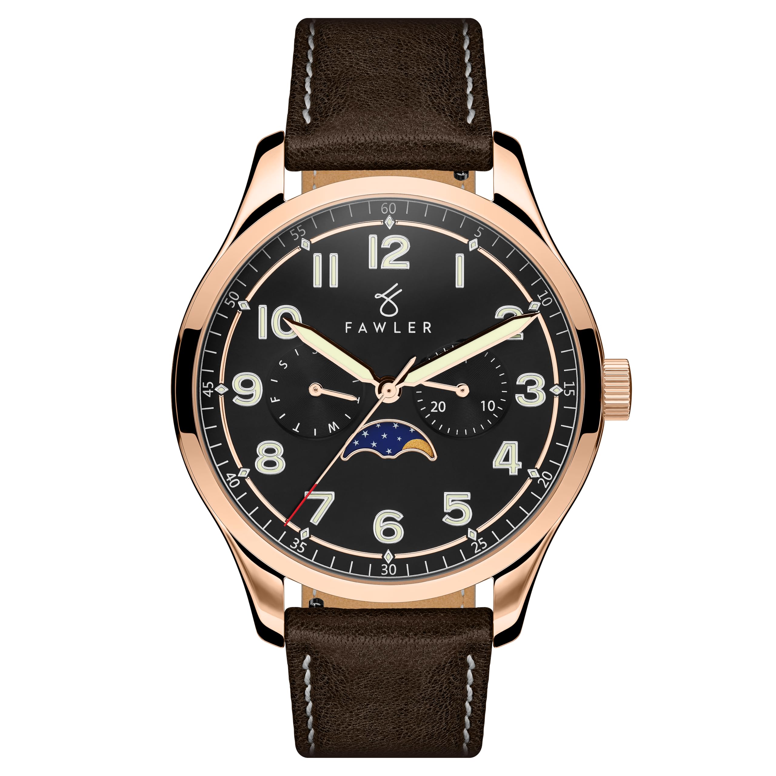 by Trendhim - Orologio da uomo con fasi lunari, nero, luminoso, giorni della settimana e fasi lunari, impermeabile fino a 50 metri, design danese