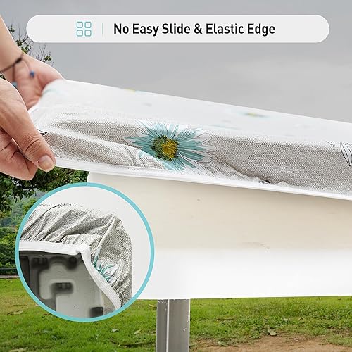 Miniatura 3 de Mantel de vinilo ajustable para mesa de picnic con fundas de banco, diseño a cuadros negros y blancos, borde elástico impermeable, mantel