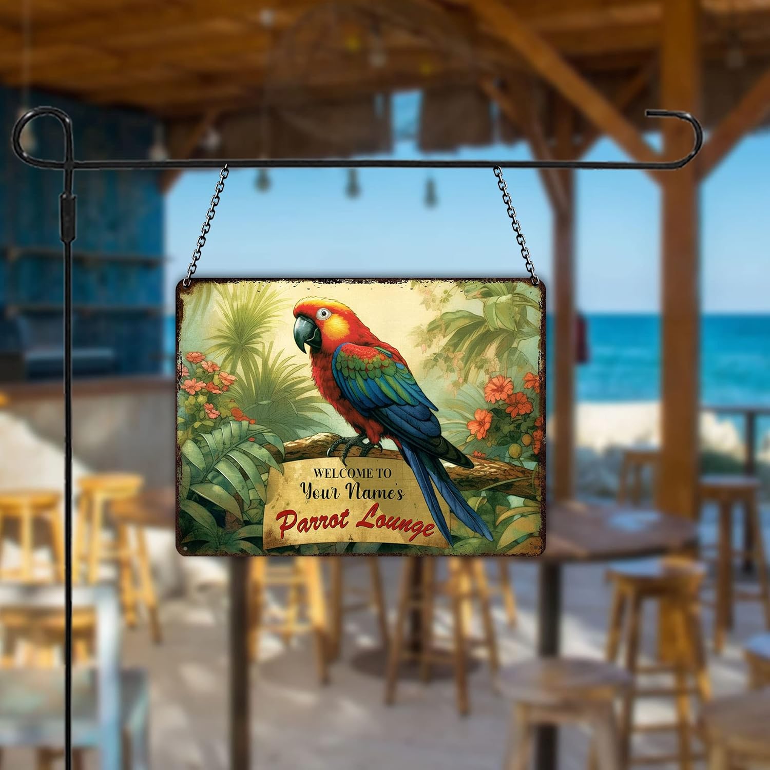 Custom Tiki Bar Metal Tin Sign 12x16" For Poolside Backyard Bar & Grill Porch Deck Patio Lounge Man Cave Beach House Garden Shed Yard Summer Party Tropical Beach Decorations Outdoors Gifts (09)