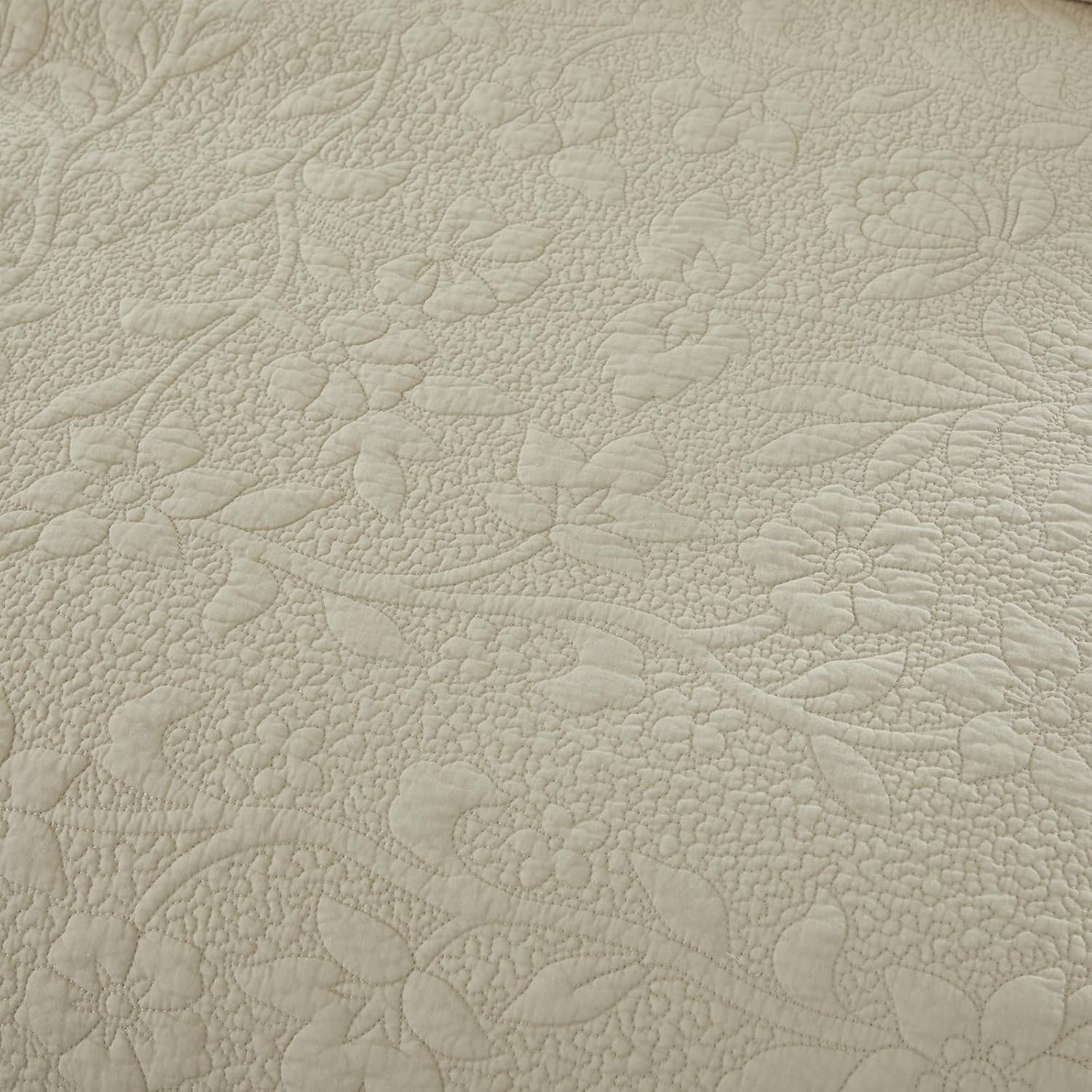 Brandream King Size Quilt Set Cotton Beige Quils Shabby Chic Luxury Farmhouse Quilts Ruffle Bedspread 3-Piece - Image 7