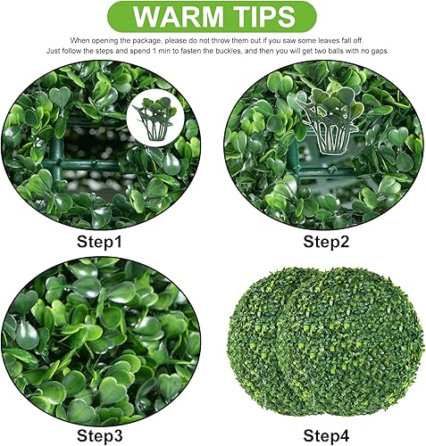 Miniatura 6 de AILANDA 2 bolas artificiales de 16 pulgadas para exteriores, bolas de boj de imitación para jardín, esferas decorativas con 8 capas de hojas,