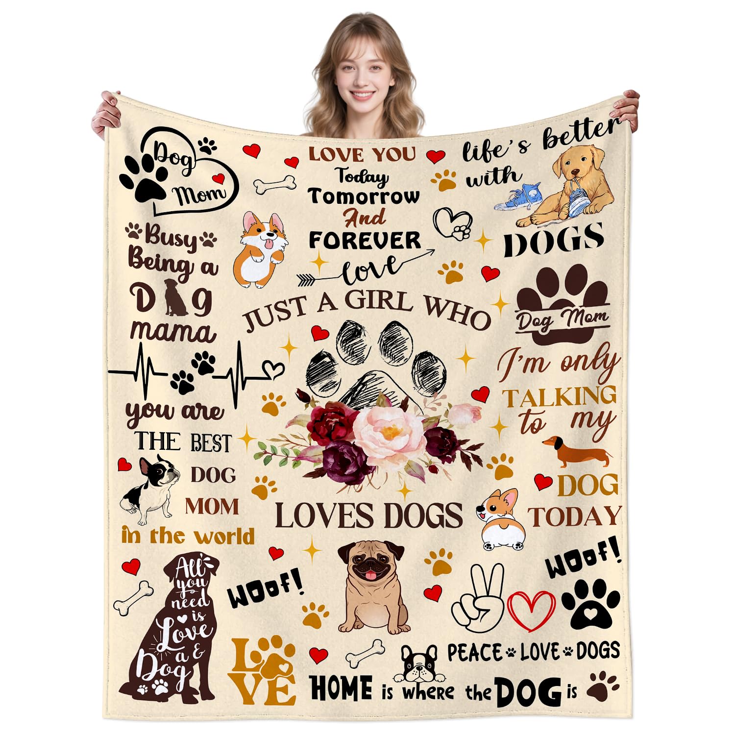 UNZOVZS Cute Dog Blanket For Dog Lovers Women Girls Boys, Funny Pet Puppy Dog Paws Print Throw Blankets For Sofa Couch Bedroom Gift 50"X40"
