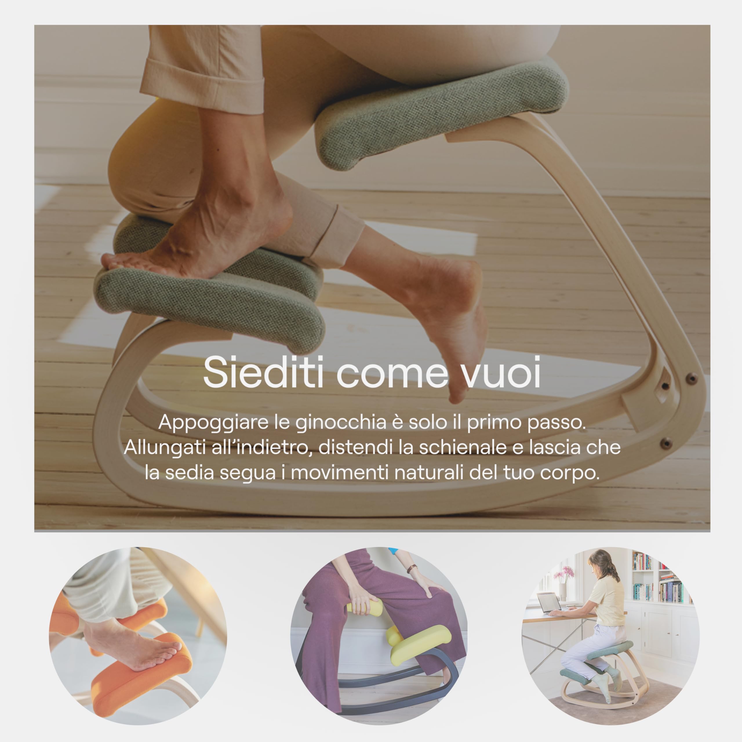 Varier Variable Balans Sedia Ergonomica Legno Naturale/Blu Movimento Naturale Postura Ufficio Casa Studio 10 Anni Garanzia Qualita