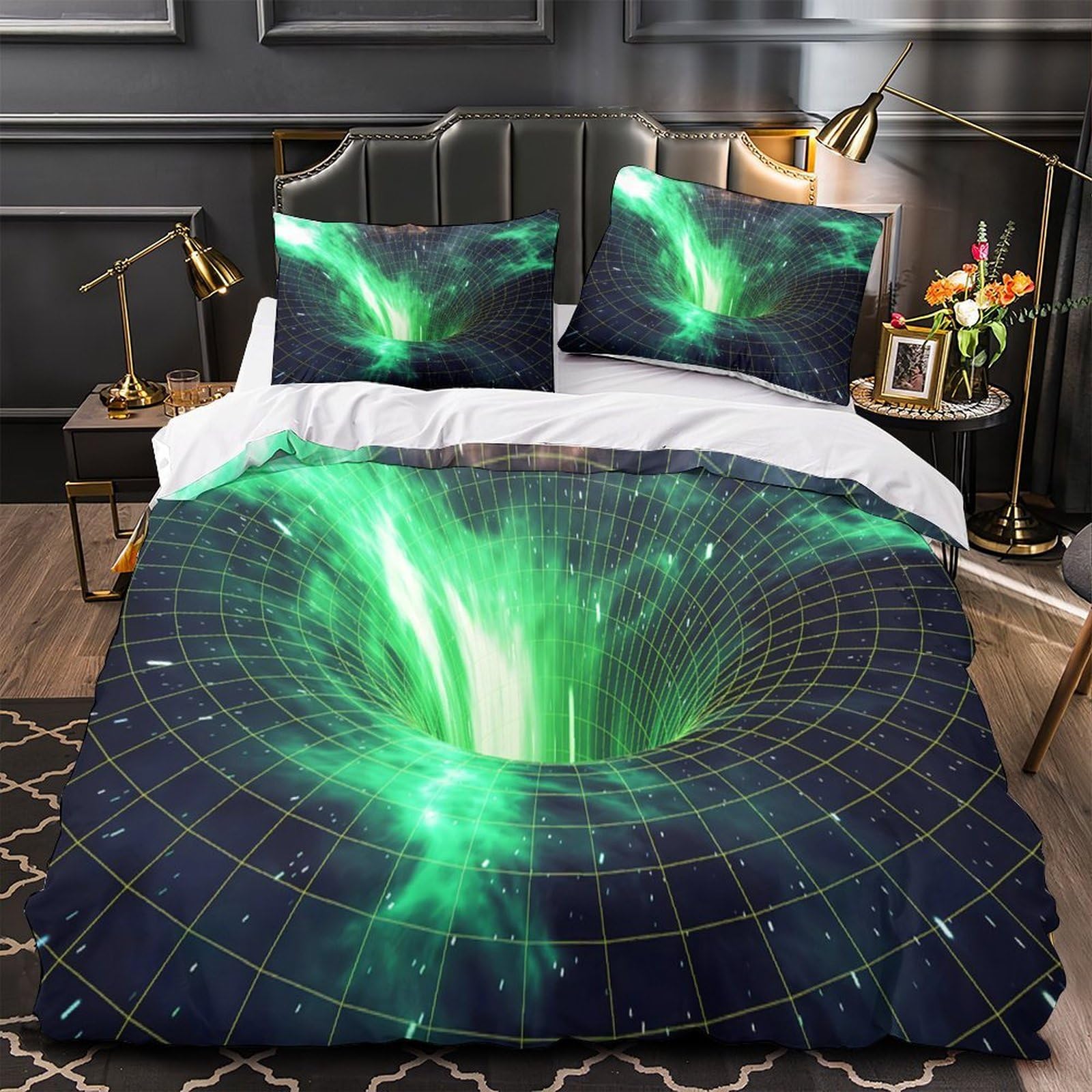 MMDASBVPE Cosmic Vortex Duvet Cover 3D Design Printed Wrinkle-Resistant 3 Pieces Bedding Set Zipper Quilt Cover Super Soft Breathable for Teens Kids Girls Boys Women Adults Single（140x200cm）