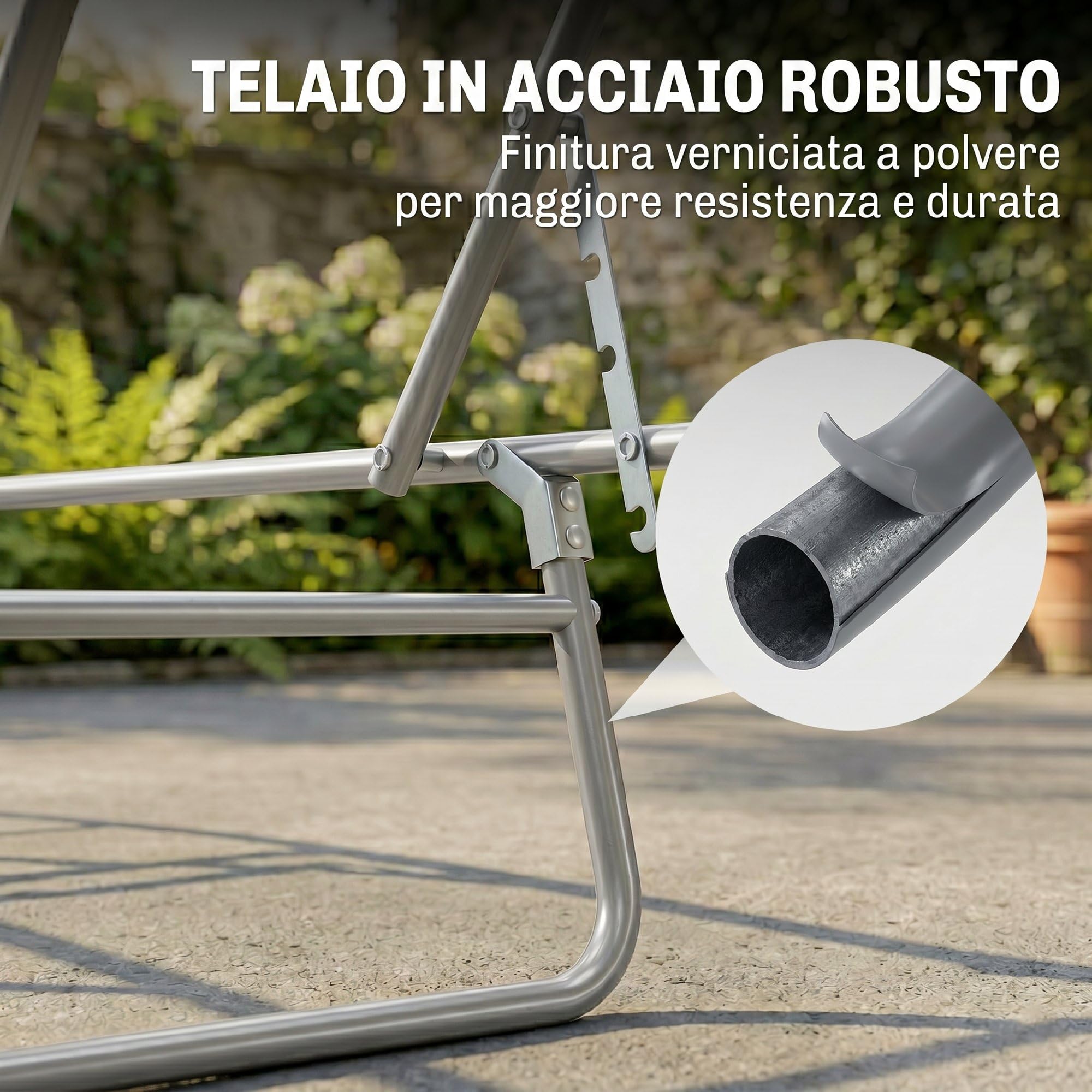 Outsunny Sdraio da Giardino Pieghevole con Tettuccio Schienale Regolabile in Tessuto Oxford e Metallo 187x58x36 cm Grigio