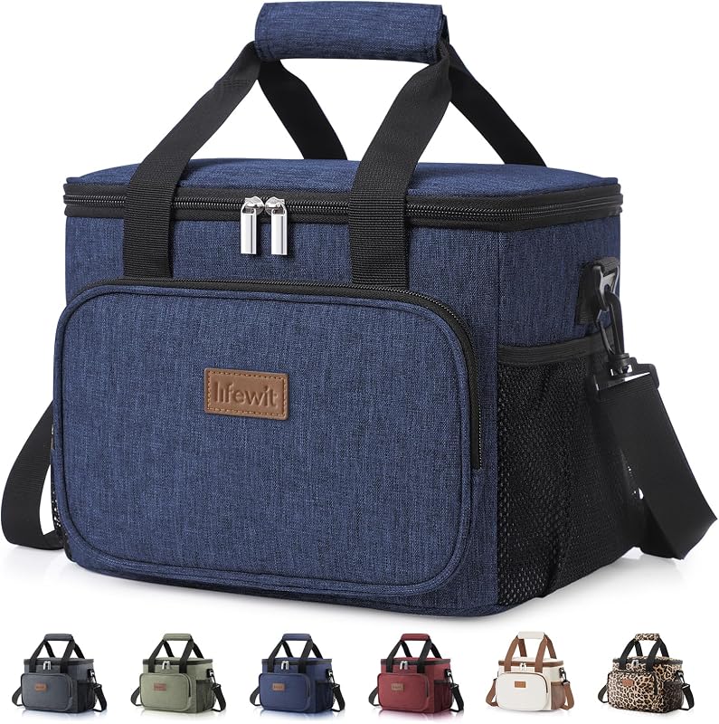 Lifewit Bolsa de almuerzo grande, lonchera aislada, bolsa de refrigeración suave para adultos, hombres y mujeres, azul oscuro, 24 latas (15 L)