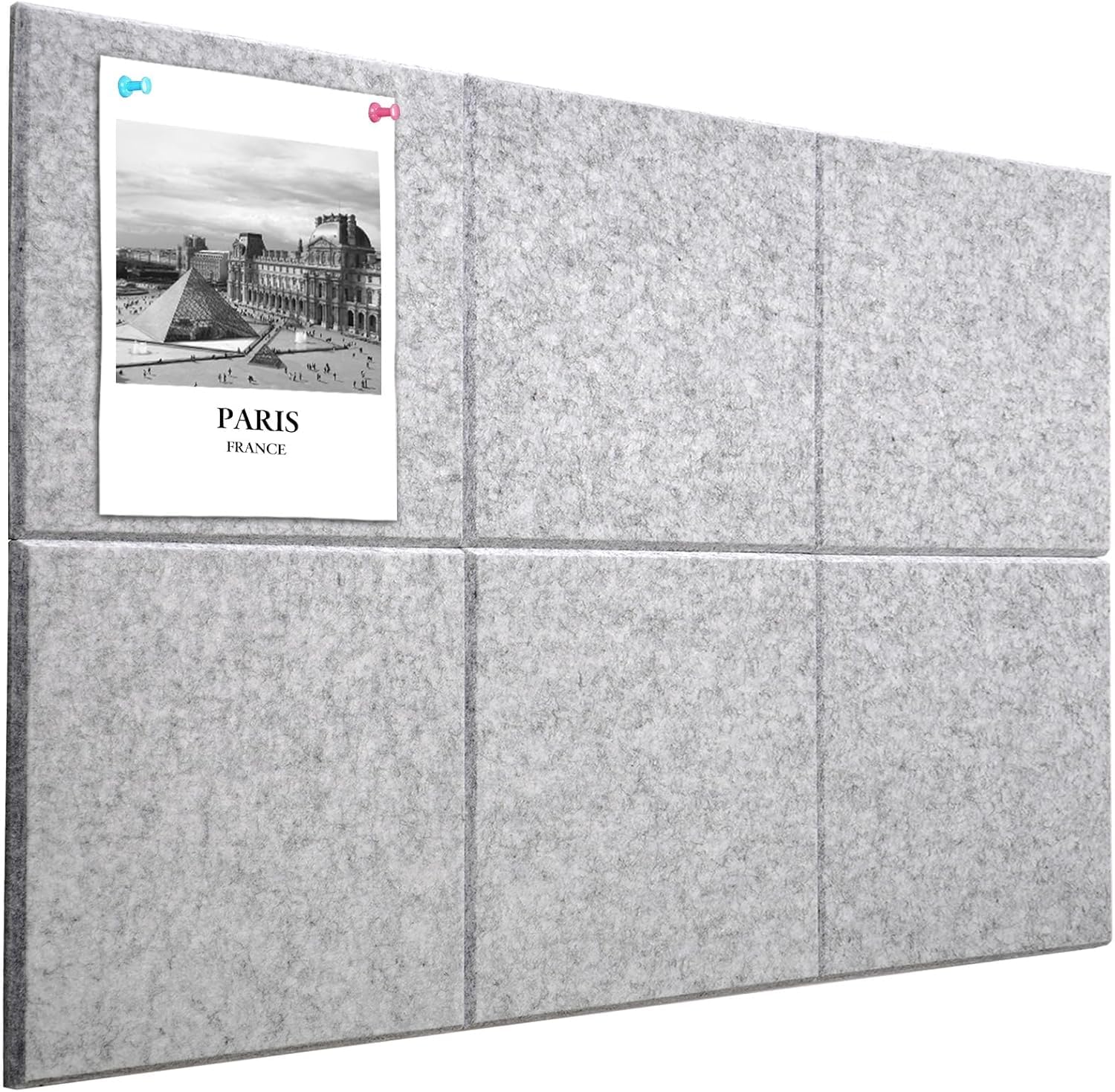 Large Cork Board Alternative 36" X 24" Bulletin Board - 6 Pack Removable Felt Wall Tiles with 15 pushpins, Large Cork Boards for Walls Cork Board for