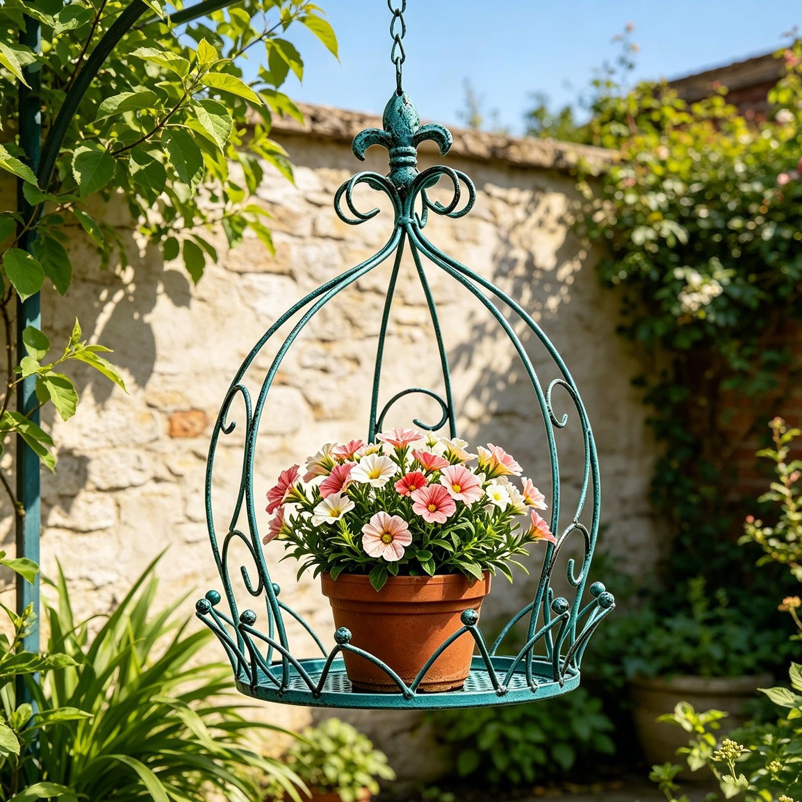 Soporte de metal resistente con cadena, soporte para macetas, para balcón, jardín, porche, patio, exhibición de flores en interiores