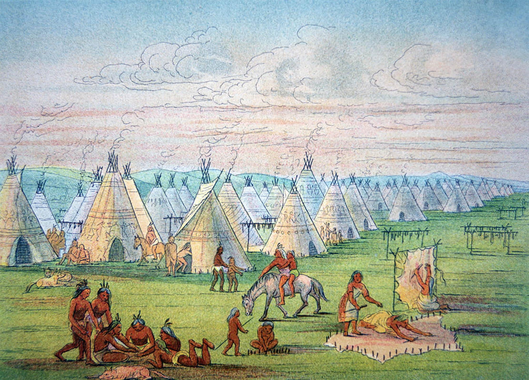POSTERIIk Famous Animal Posters Vintage Picture Sioux Camp Scene by George Catlin Modern Wall Decor for Home Decor 60x90cm