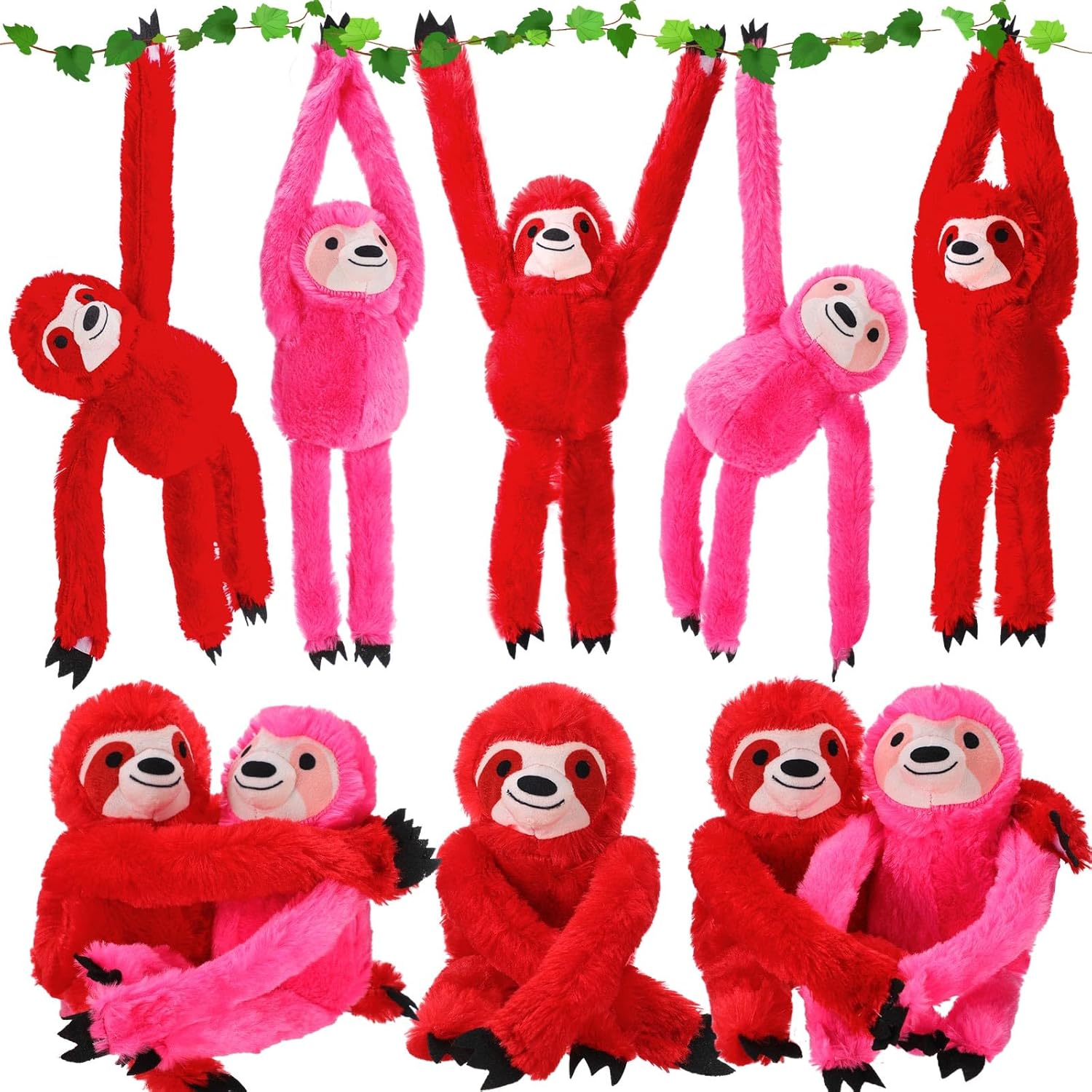 Blueweenly 10 Pack Valentine's Sloth Stuffed Animal Red Pink Hanging Animal for Kids Bulk 19.7 Inch Plush Stuffed Cute Plush Doll with Hand Soft Romantic Toy for Valentine's Day Wedding Birthday Gift