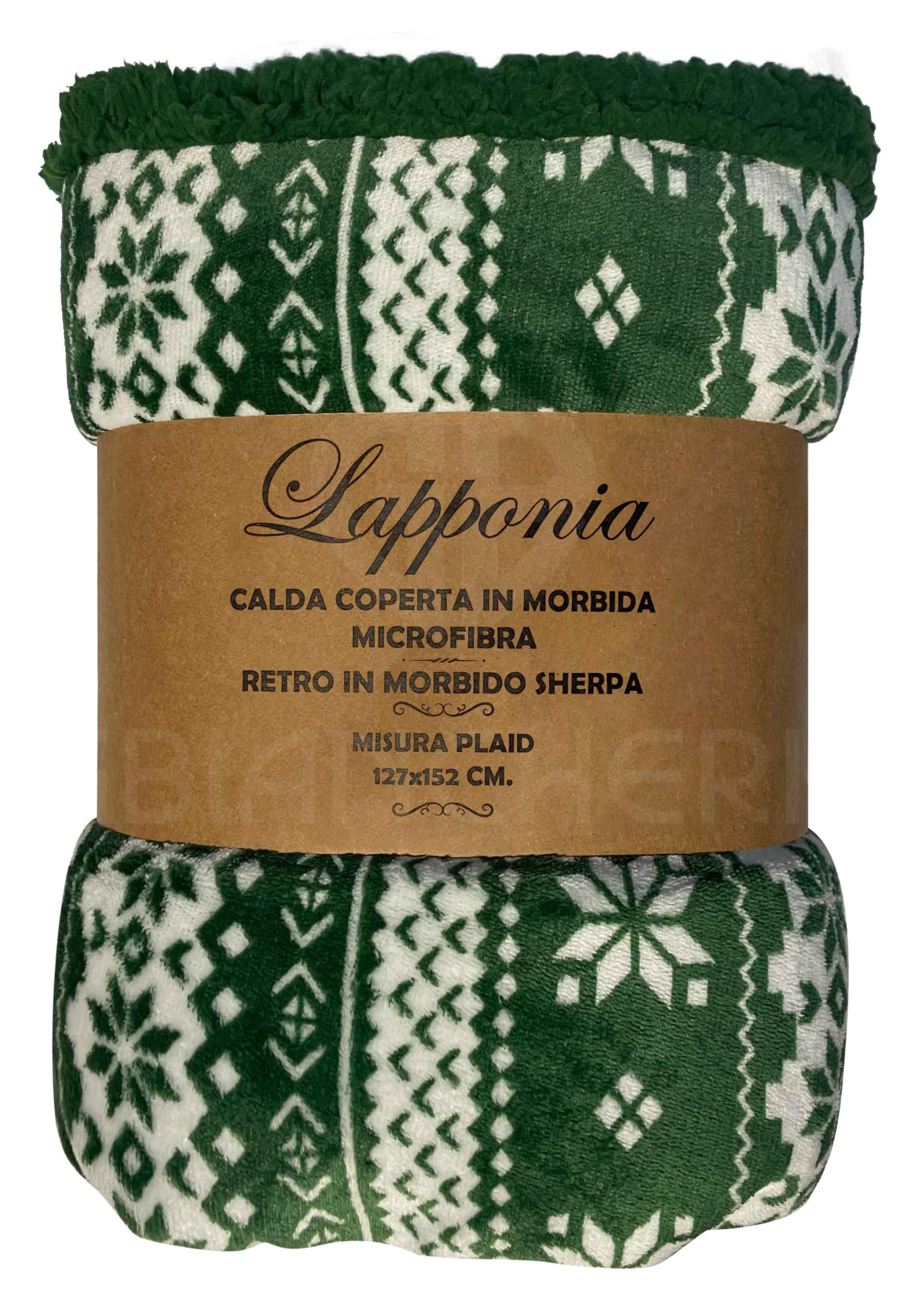 GBiancheria Coperta Plaid Sherpa Double-Face “Lapponia” – Calda e Morbida, Lato Pile 170 g/m² & Sherpa 170 g/m², Certificata OEKO-TEX, Reversibile Verde, 3 Misure (Matrimoniale 200x230cm)