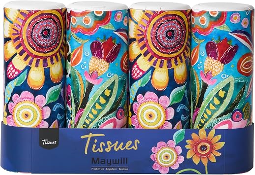 Car Tissues Holder with Facial Tissue, Car Tissue Box, Travel Tissues Cylinder,Suitable for Car Cup Holder3-ply 4 Pack, 200 Sheets