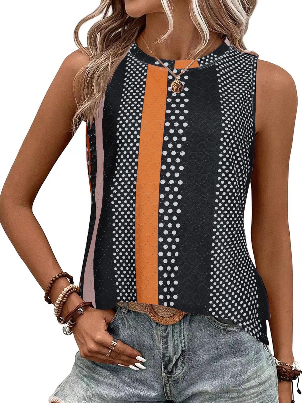 BAISHENGGT Damen Tank Tops Sommer Rundhals Ärmellos Ausgehöhlt Basic T Shirt Oberteile