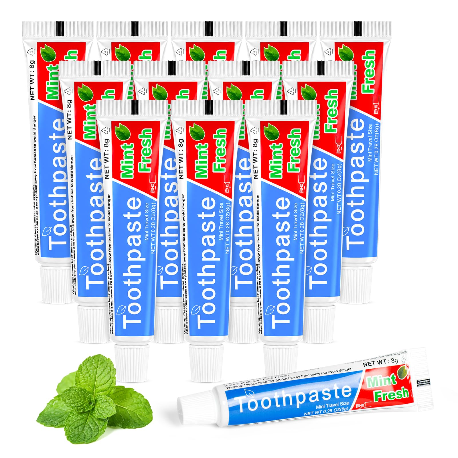 Mini Dentifrice de Voyage 8g, Goût Menthe Fraîche, Lot de 60