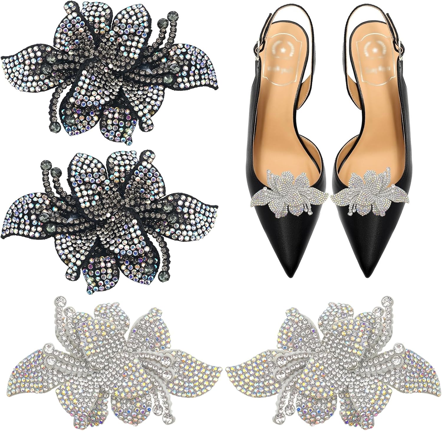 Rhinestone Flower Shoe Clips, Crystal Floral Embellishments for Women's Heels