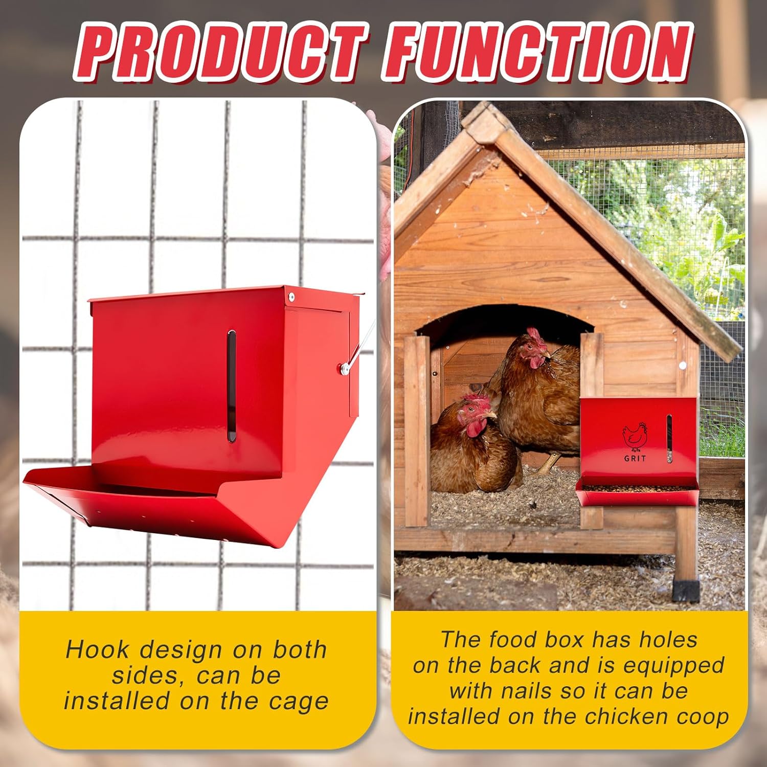 Maxcheck 2 Pack Rabbit Feeder for Cages Chicken Grit Feeder 7'' Metal Oyster Shell with Lid and View Window Hanging Gravity Weatherproof Automatic Poultry Accessories for Rabbit Chicken Lover Gifts