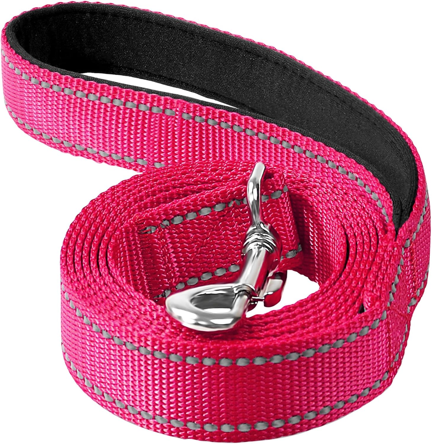 6FT Reflective Nylon Dog Leash with Soft Padded Handle for Walking, Running and Training, Supports Small Medium and Large Dogs (Hotpink, 1 Inch Wide)