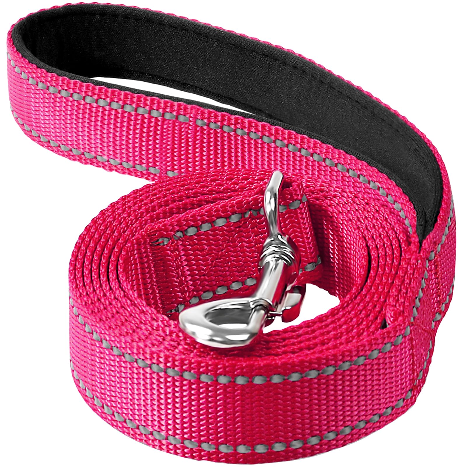 Erbine Reflective Dog Leash 4ft Soft Padded Handle Nylon Lead for Small & Medium Dogs, Durable Walking Training Leash for Night Safety (Hotpink,1Inch