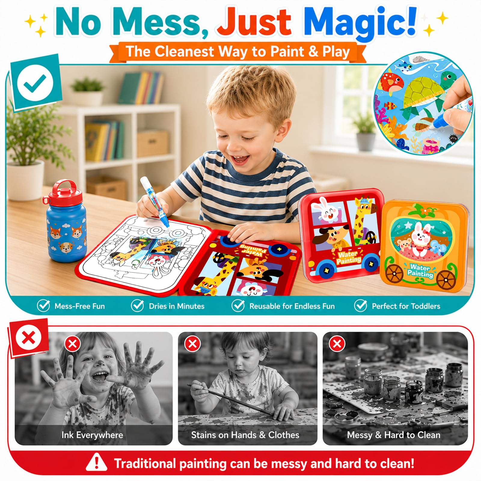 Tangdudu Set 2 Libri Magici Riutilizzabili per Colorare Bambini 1 Anno+ — immagine 5 di 15