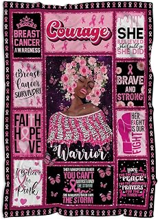 Breast Cancer Awareness Blanket, Breast Cancer Gifts for Women, Surgery Recovery Gifts, Cancer Warrior Gift for Mom Wife Sister, Breast Cancer Survivor, Encouragement Gift, Inspirational Gifts