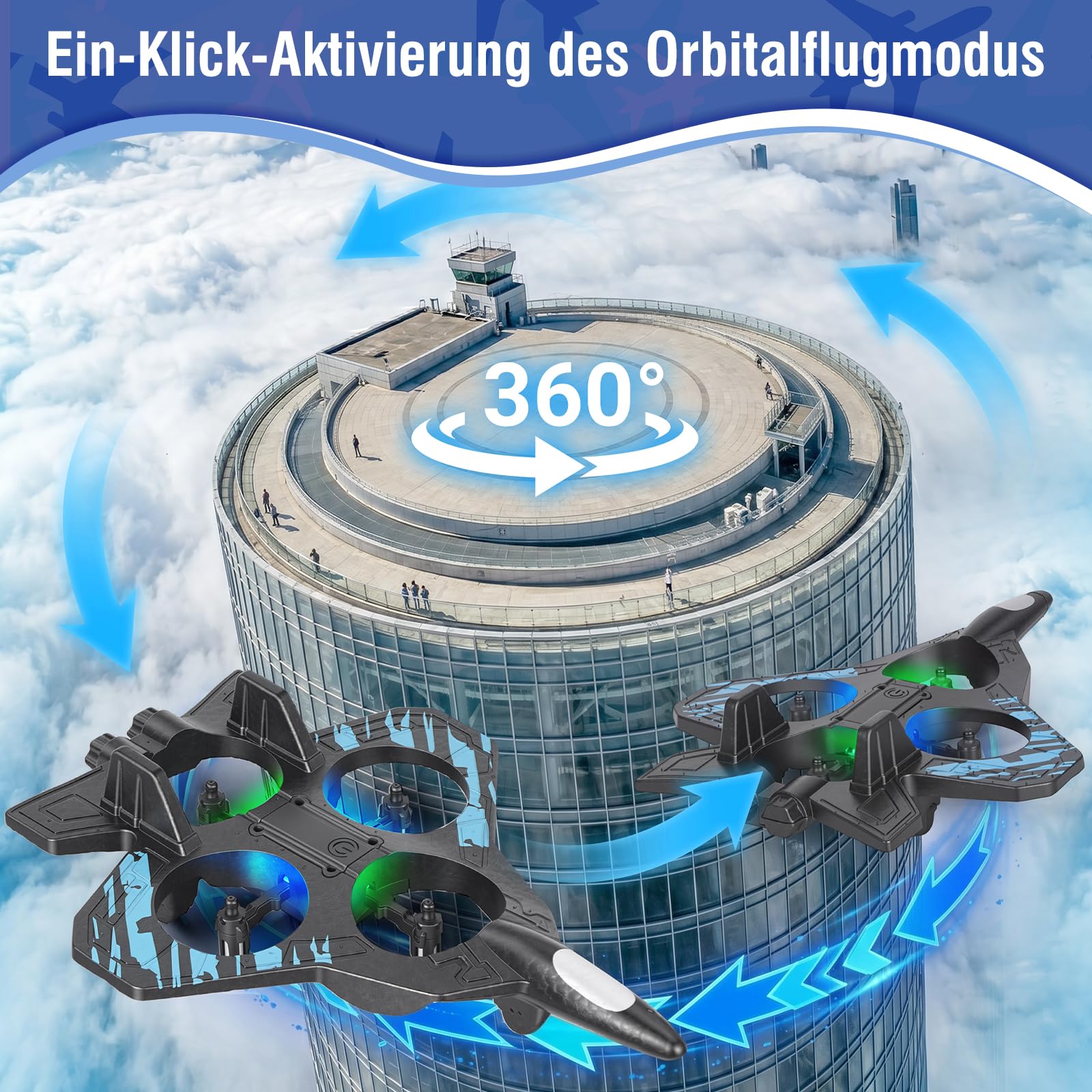 Mini Drohne für Kinder,RC Flugzeug Spielzeug Quadrocopter Drone für Kinder und Anfänger mit 2 Akkus,Ein-Knopf Start/Landung,360°-Flips,Geschenk für Jungen Mädchen