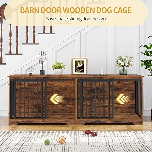 Miniatura 3 de Jaula para perros de 78 pulgadas para 2 perros, jaula doble para perros con divisor, perrera de madera resistente, jaula para mascotas con puerta