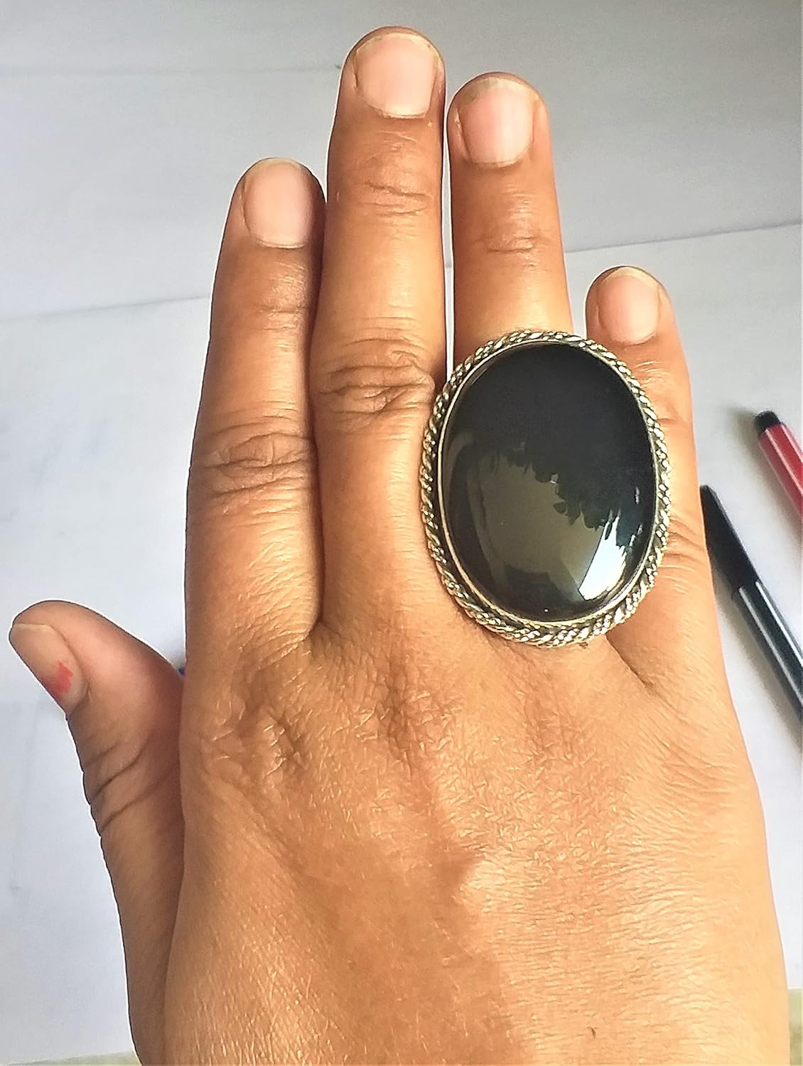 Natural Black Onyx Ring| Oval Stone Ring| Handmade Ring| Split Band Ring| Boho Ring| Statement Ring| Cabochon Ring| Black Gemstone Ring| Big Stone Ring| Trending Ring| Black Onyx Jewelry