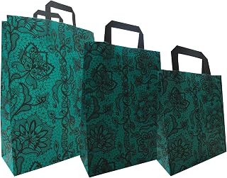PGV - Bolsas de papel con asa plana, diferentes tamaños y cantidades, color verde, 18 + 8 x 22 cm