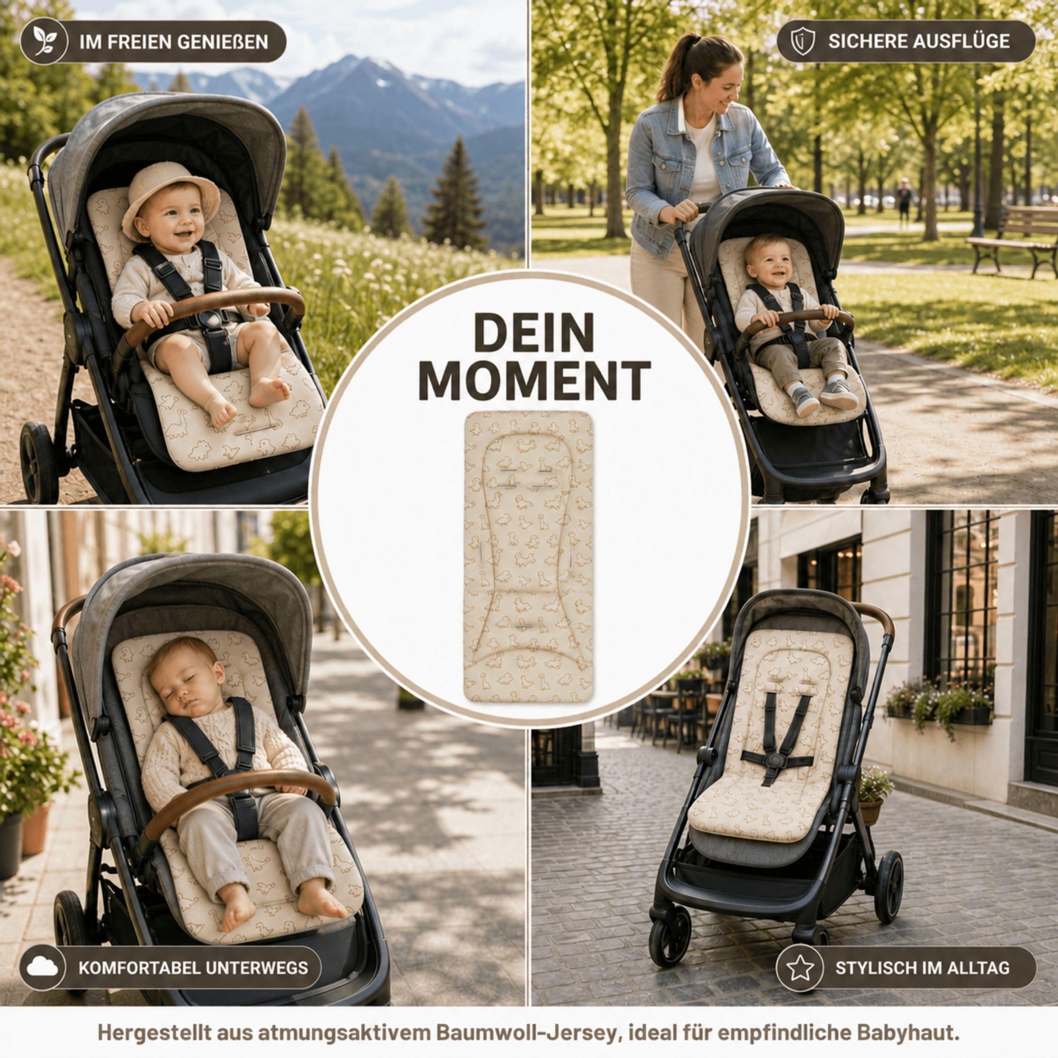 Fillikid Wendeauflage | Sitzauflage Baumwolle Jersey für Buggy und Kinderwagen mit Gurtschlitze | Einlage zum Abnehmen Zubehör Sommer & Übergangszeit | komfortable Sitzunterlage Babywagen