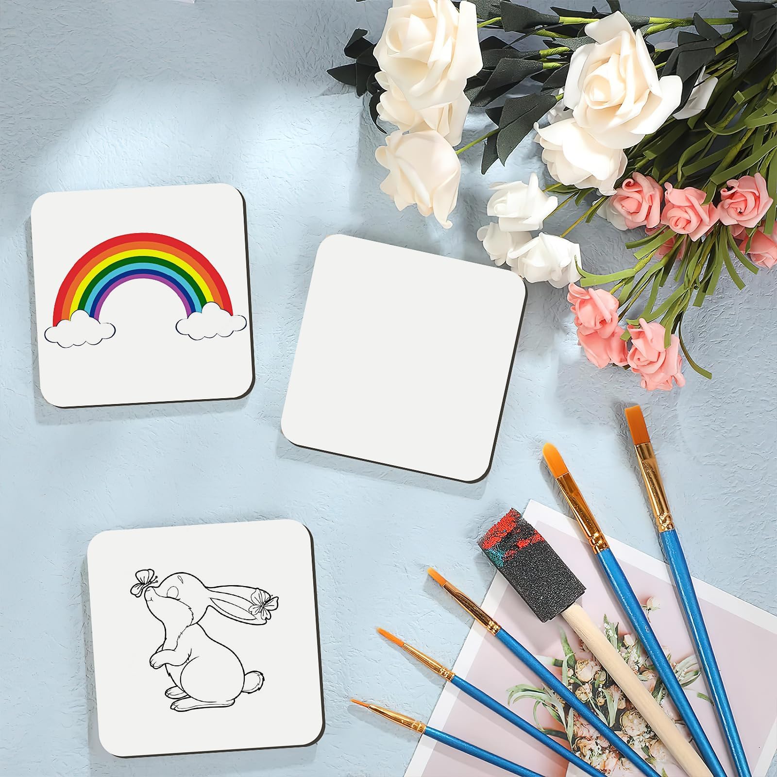 48 posavasos de sublimación de 9,8 x 9,8 cm, cuadrados de MDF en blanco con parte trasera de corcho, posavasos personalizables para manualidades, pintar y decorar