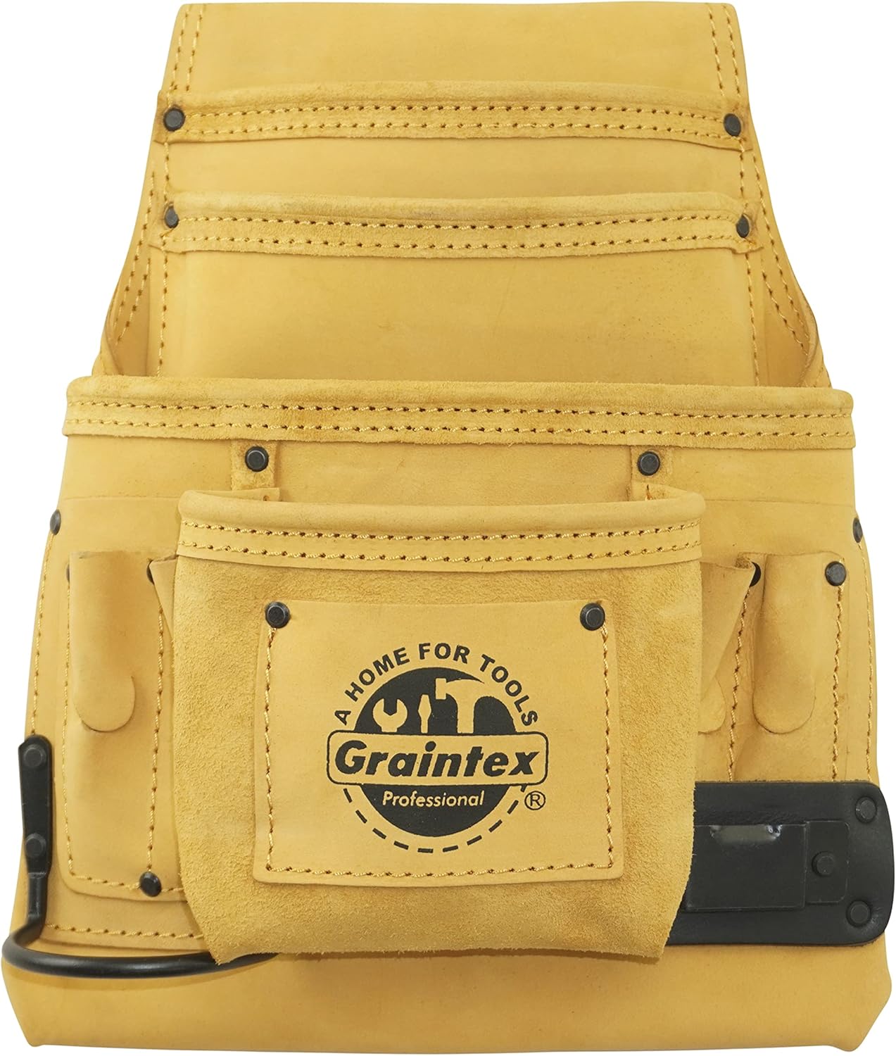 Graintex ST2620 :: 10 Pocket Nail & Tool Pouch Yellow Color Top Grain Leather for Framers, Constructors, Electricians, Plumbers, Handyman