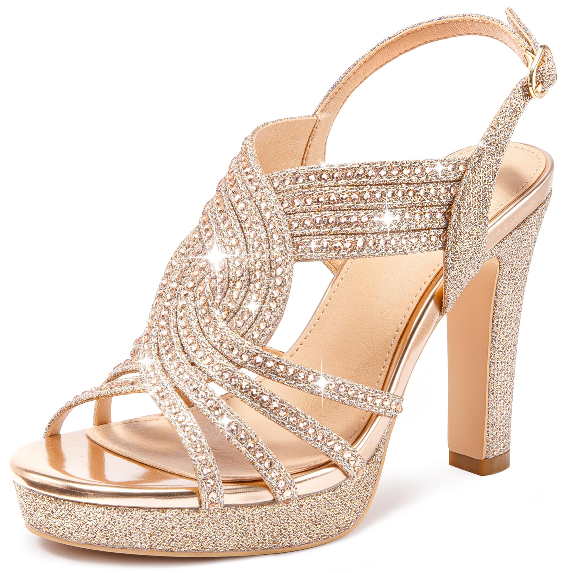 Platform Heels for Women Sandals Dressy Sparkly Rhinestone Chunky