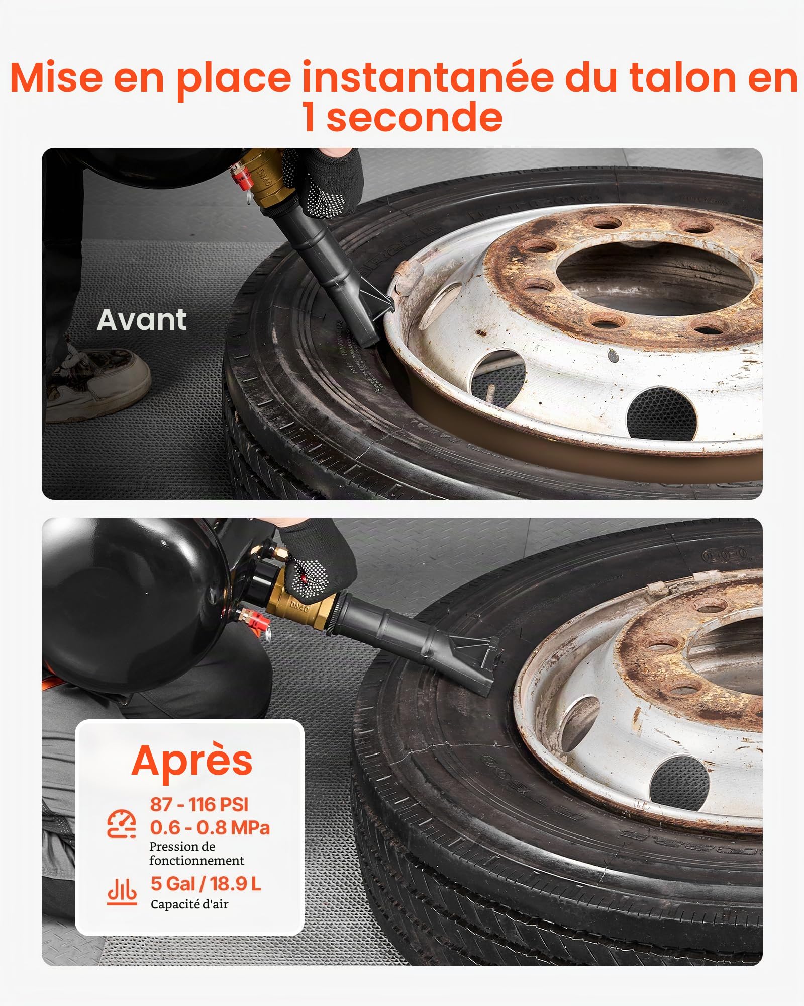 VEVOR Canon à Air 18,9 L, Booster de Pneu avec Pression de Service 0,6-0,8 MPa, Gonfleur Pneumatique de Pneu pour Pick-up, Camion, VTT, Jeep, Fourgonnette, Tracteur Tondeuse, Camping-car, Noir