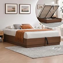 Queen Size Wood Platform Bed Frame with Lift Up Storage, No Headboard, Large Storage Underneath, Gas Hydraulic Lift, Wooden Slats Support, No Box Spring Needed, Easy Assembly, Walnut Brown