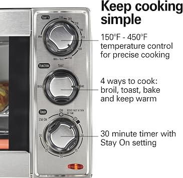 Hamilton Beach Countertop Toaster Oven & Pizza Maker Large 4-Slice Capacity, Stainless Steel (31401)