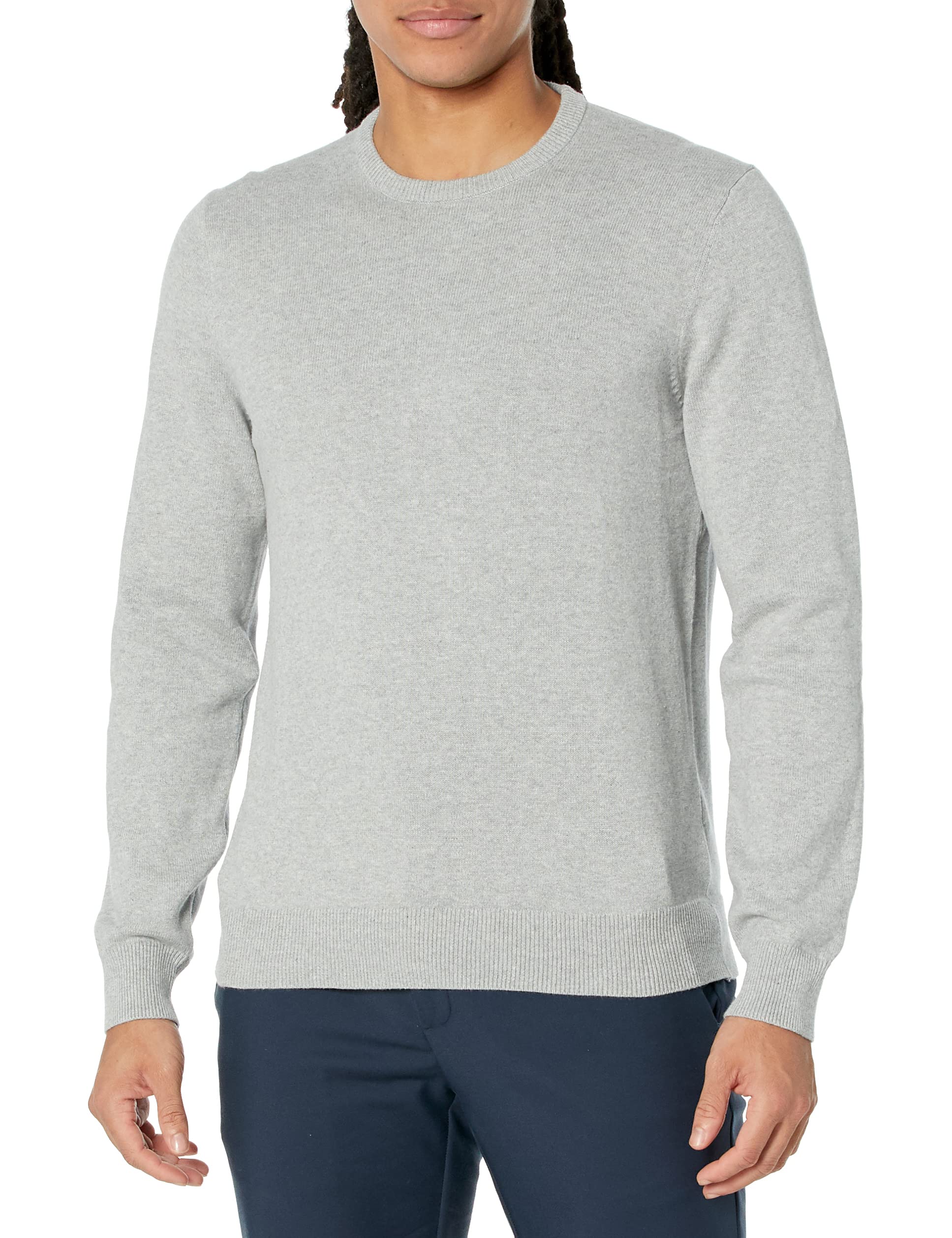 Amazon Essentials Men's Long-Sleeve Crewneck Jumper, 100% Cotton, Big & Tall Options Available, Light Grey Heather, 4XL Plus Tall