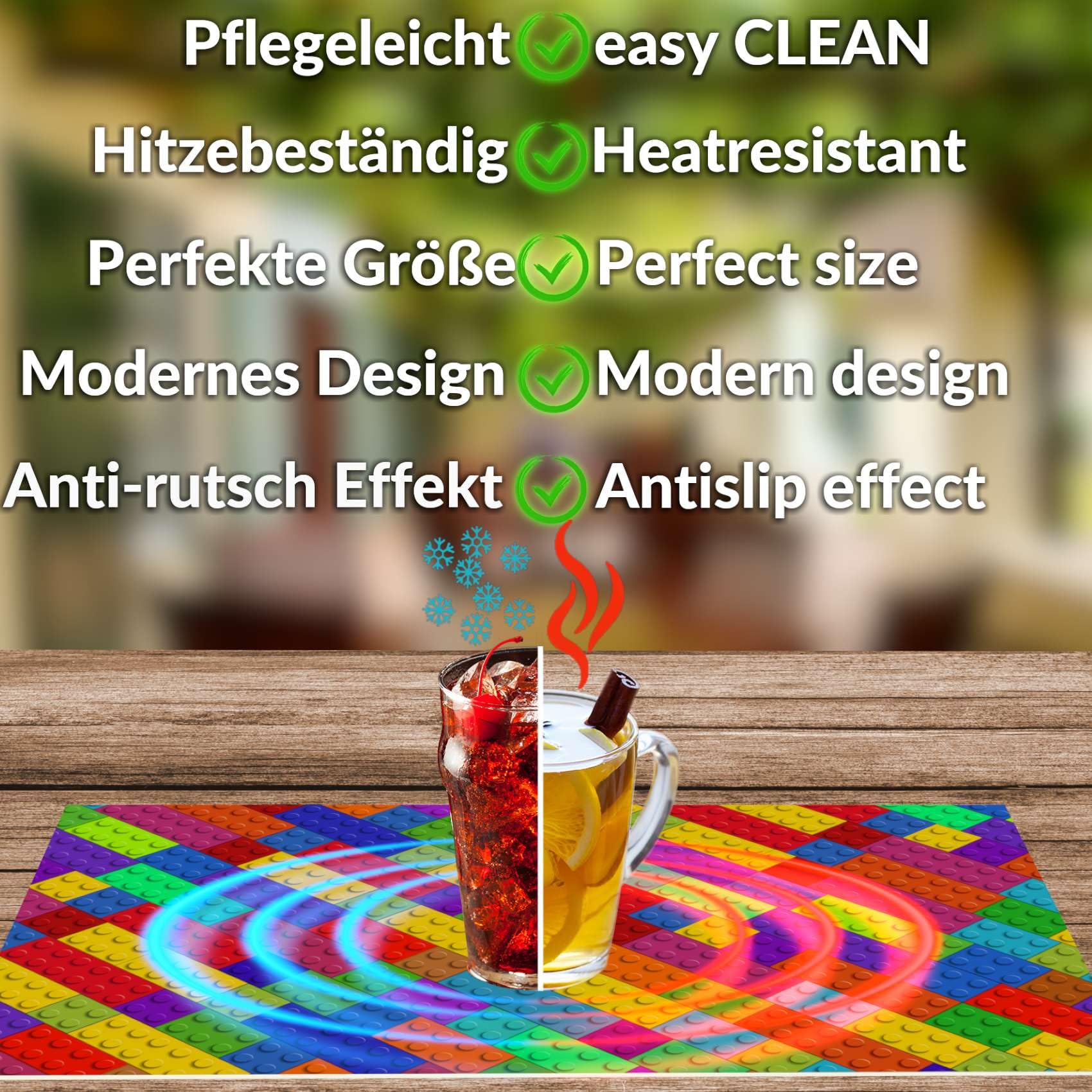 ANRO Platzset Bunte Bausteine 35x50 cm – 4er Set, abwaschbar