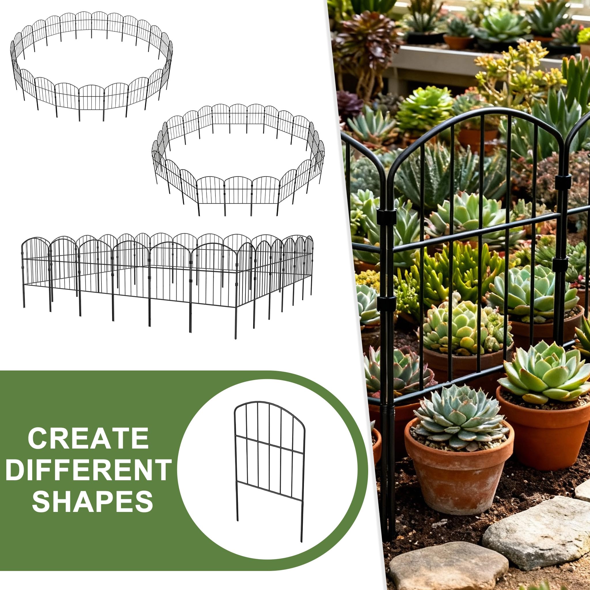 UISEBRT 25 recinzioni decorative da giardino in metallo antiruggine, recinzione a innesto senza scavare, recinzione in metallo, recinzione per animali, recinzione per aiuole da innestare, piccola