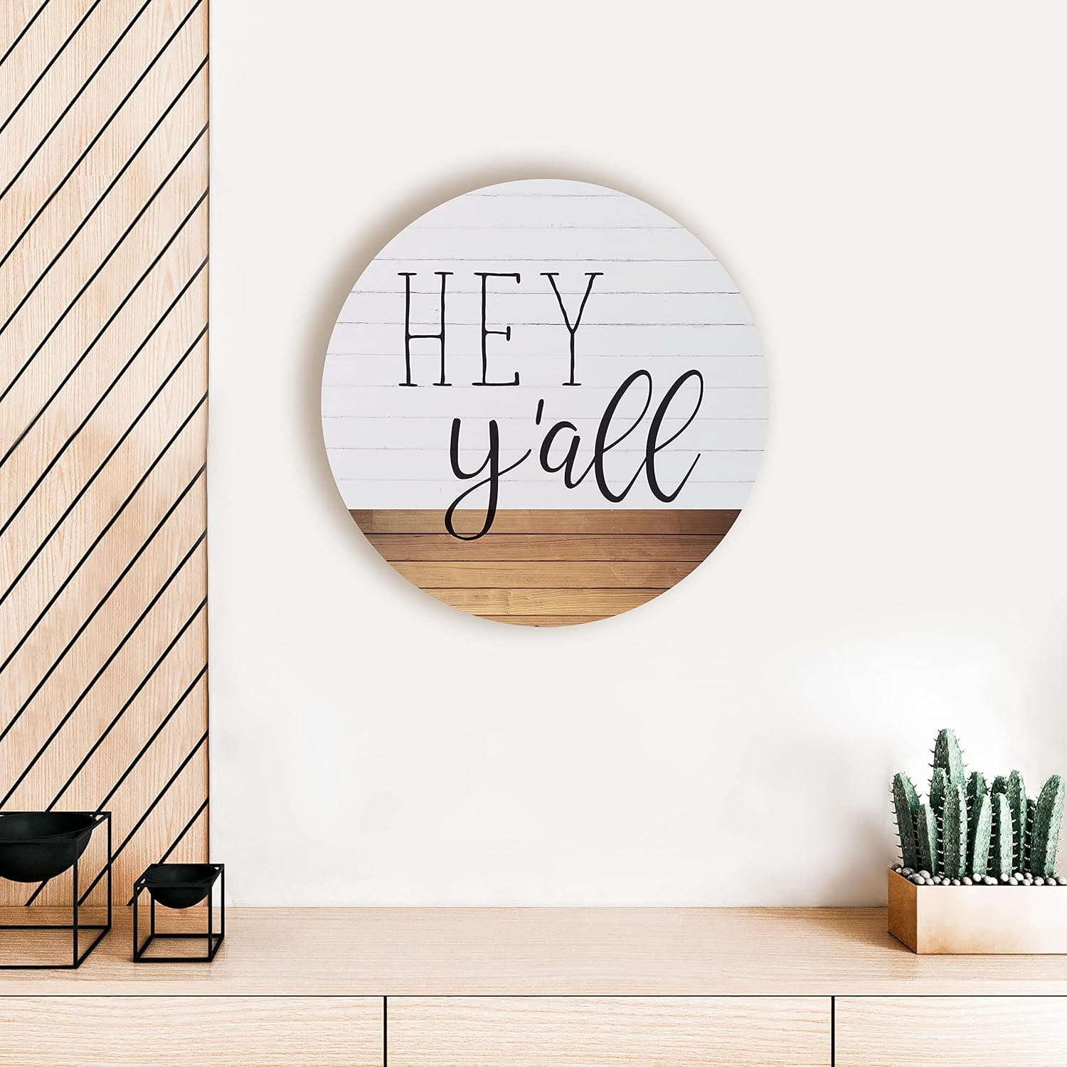 Entryway Home Décor 16" Circle Series Wooden Sign Décor By Kendrick Home, Home Wall Décor, Signs For Home Décor Wall, Door Signs For Home (Hey Y'all Stripe Brown Circle)