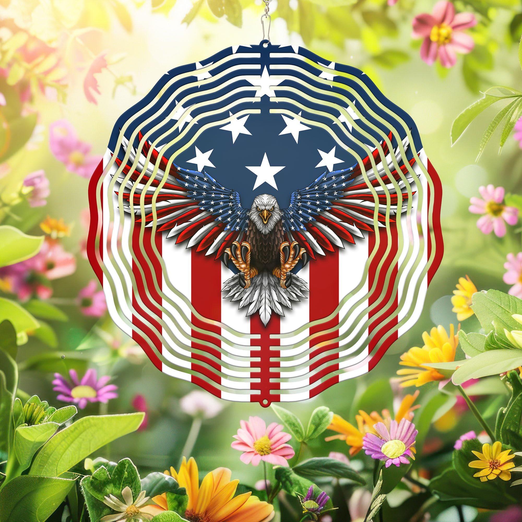 Patriotic American Eagle Wind Spinner TPT2232WS, 12 inches - 3D Hanging Wind Spinners Outdoor, Yard, Garden Decor