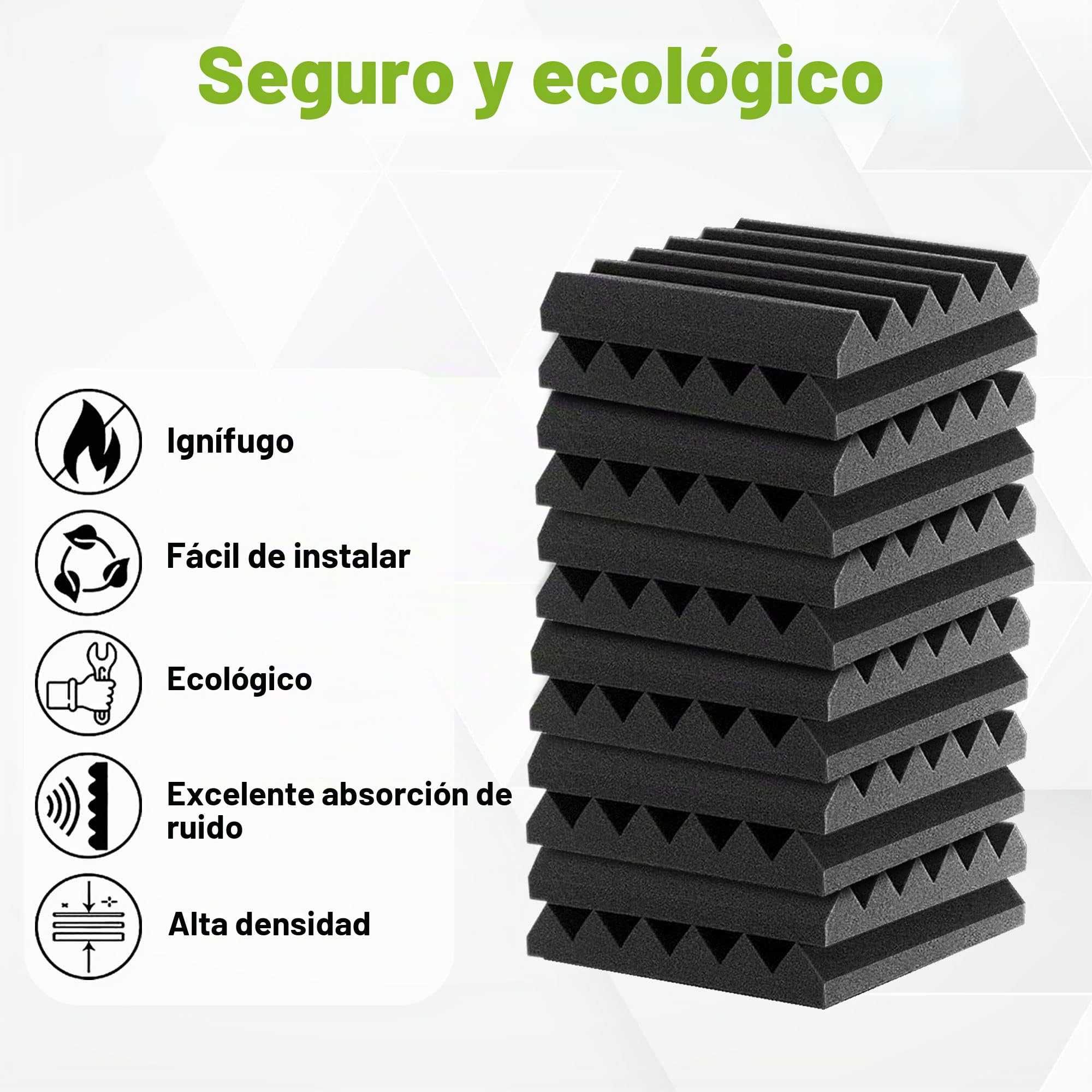 Foneso Espuma Acústica, 30x30x5 cm (Densidad: 25 kg/m³) pared Absorbente de Sonido de alta Densidad 3D, Materiales de Aislamiento Acústico para Salas de Grabación y Oficinas (Negro, 48 Piezas)