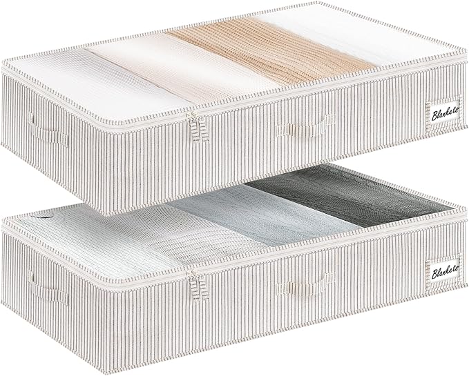 StorageWorks Large Under Bed Storage Containers with Handles and Label Holder, 2 Pack Ultra-thick Fabric Underbed Bins, Closet Organizer for Clothes, Blankets, Sweater