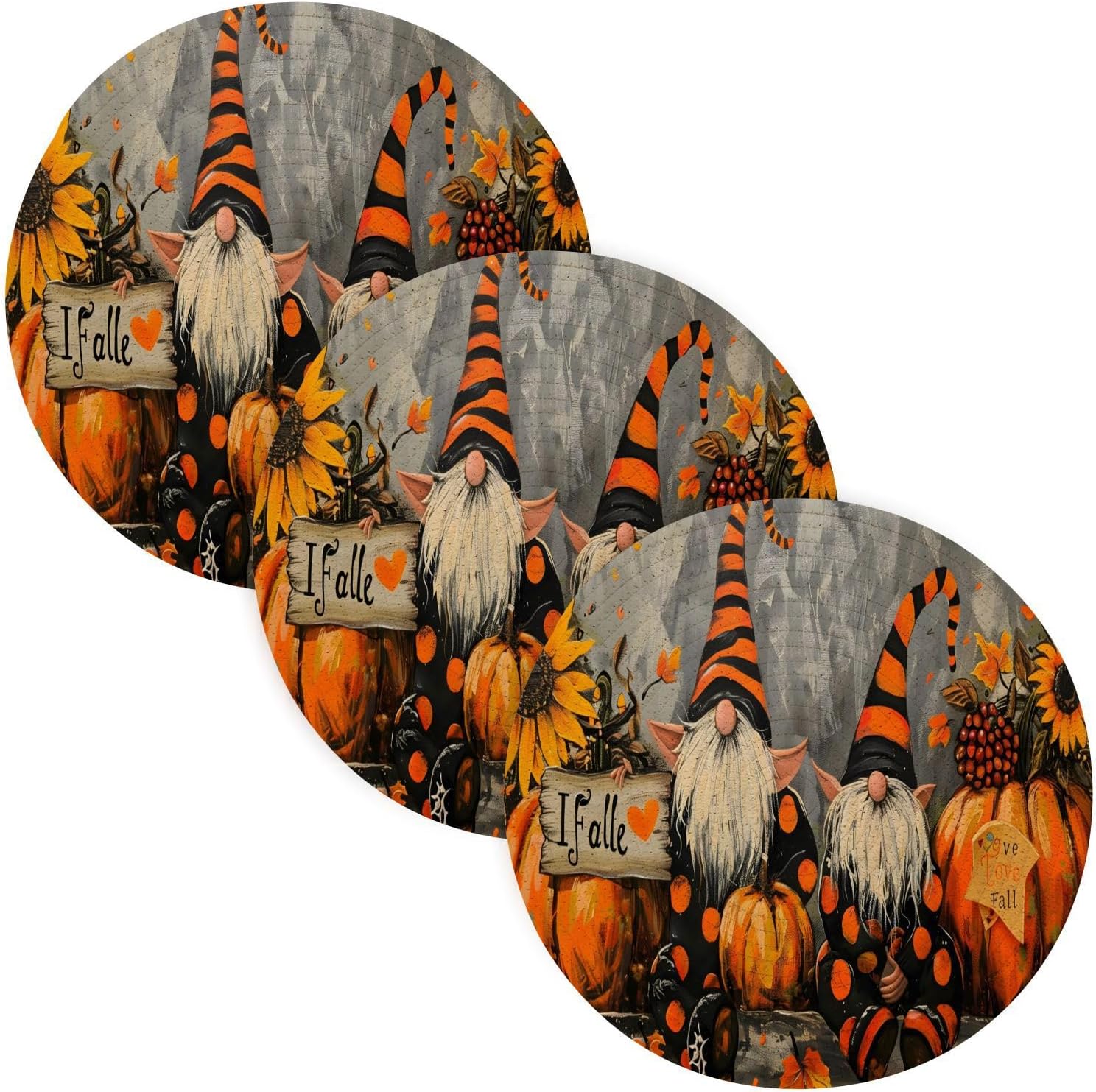 Autumn Fall Gnomes Pumpkin Sunflowers03 PotHolders Trivets Set Cotton Hot Pot Holders Set Farmhouse Coasters Set of 3,Hot Pads,Hot Mats for Kitchen Counter Decorative33