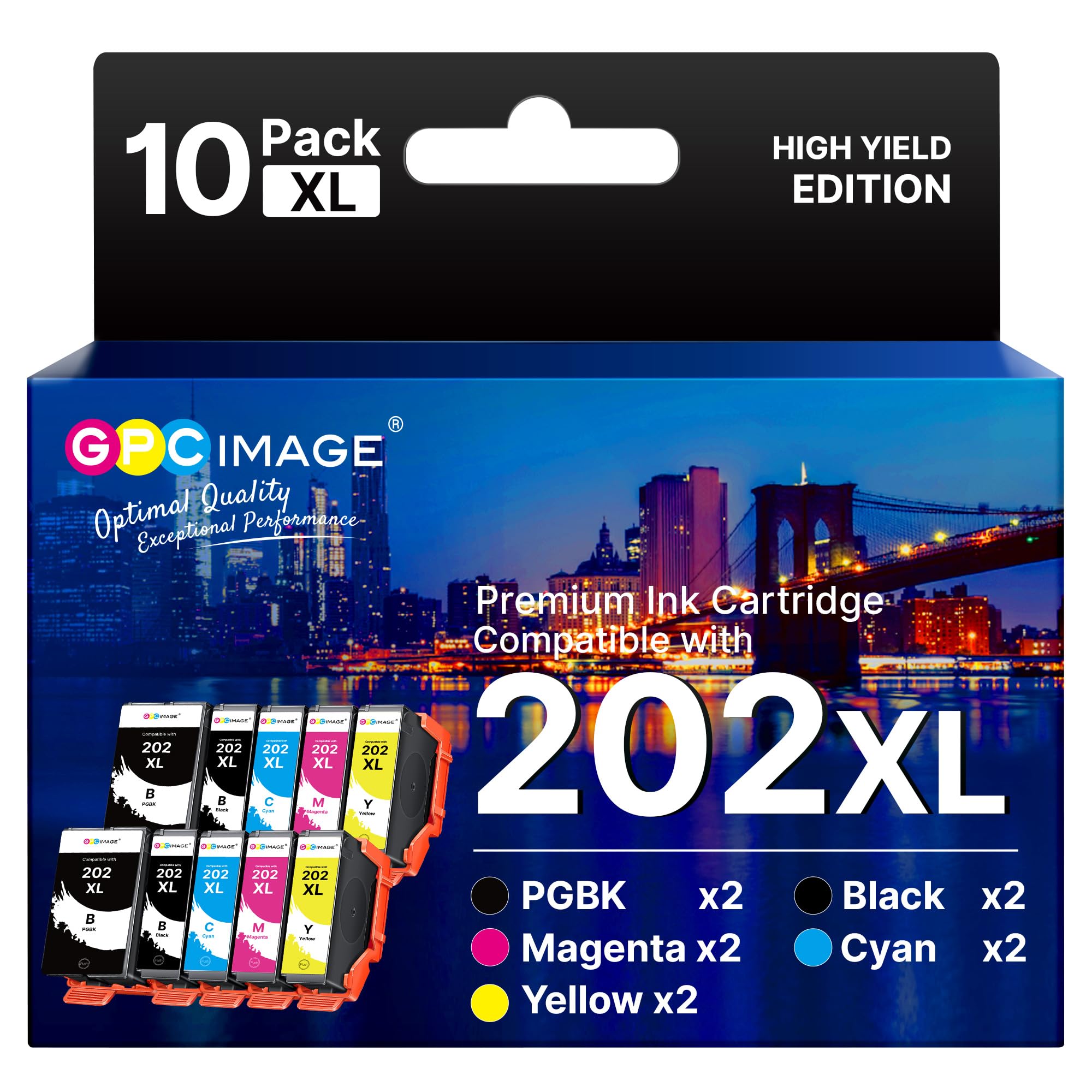 GPC IMAGE 202 XL 202XL Druckerpatronen Kompatibel mit Epson 202 202XL Patronen Multipack Ersatz für Epson Expression Premium XP-6000 XP-6005 XP-6100 XP-6105 XP-6000 XP-6005 XP-6100 XP-6105 (10er-Pack)