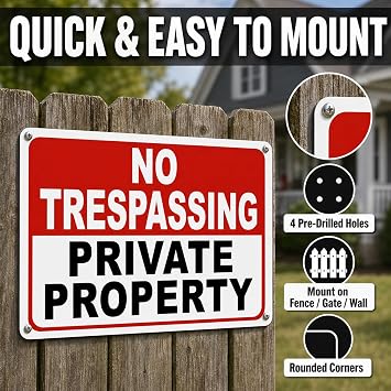 2 Pack No Trespassing Signs Private Property 10x7 Inch 40 Mil Rust Free Aluminum, Reflective Warning Sign, UV Printed, Weatherproof & Easy to Mount, High Visibility Security Sign for Home & Business