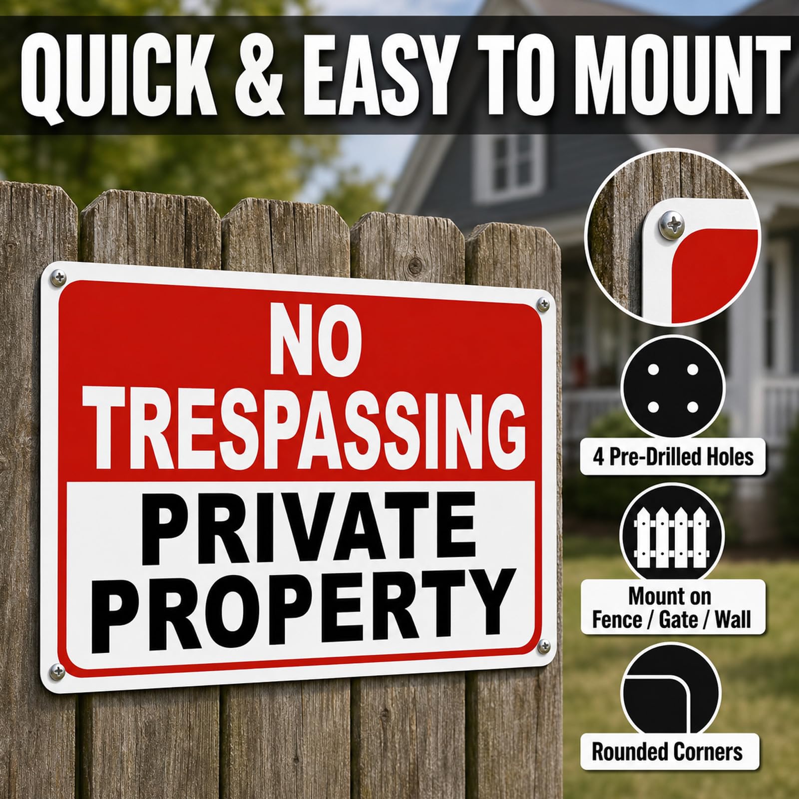 2 Pack No Trespassing Signs Private Property – 10x7 Inch 40 Mil Rust Free Aluminum, Reflective Warning Sign, UV Printed, Weatherproof & Easy to Mount, High Visibility Security Sign for Home & Business — Amazon image 3