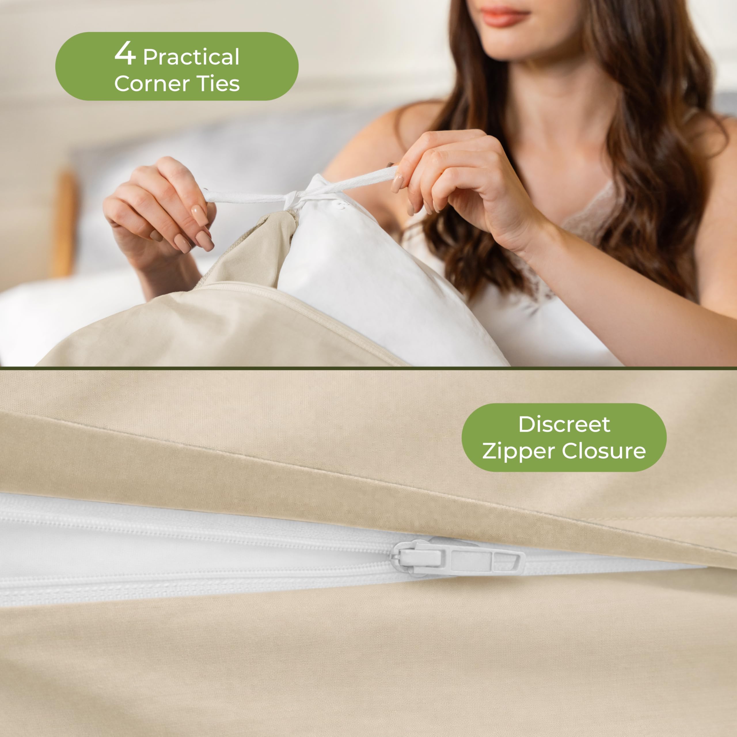 Dreamzie - Poszwa na kołdrę 220x240 cm + 2 Poszewki 80x80 cm Bawełna Bio - Percale 180 TC - Pościel 220x240 Beżowa - Oddychająca i Miękka - Oeko-Tex & GOTS