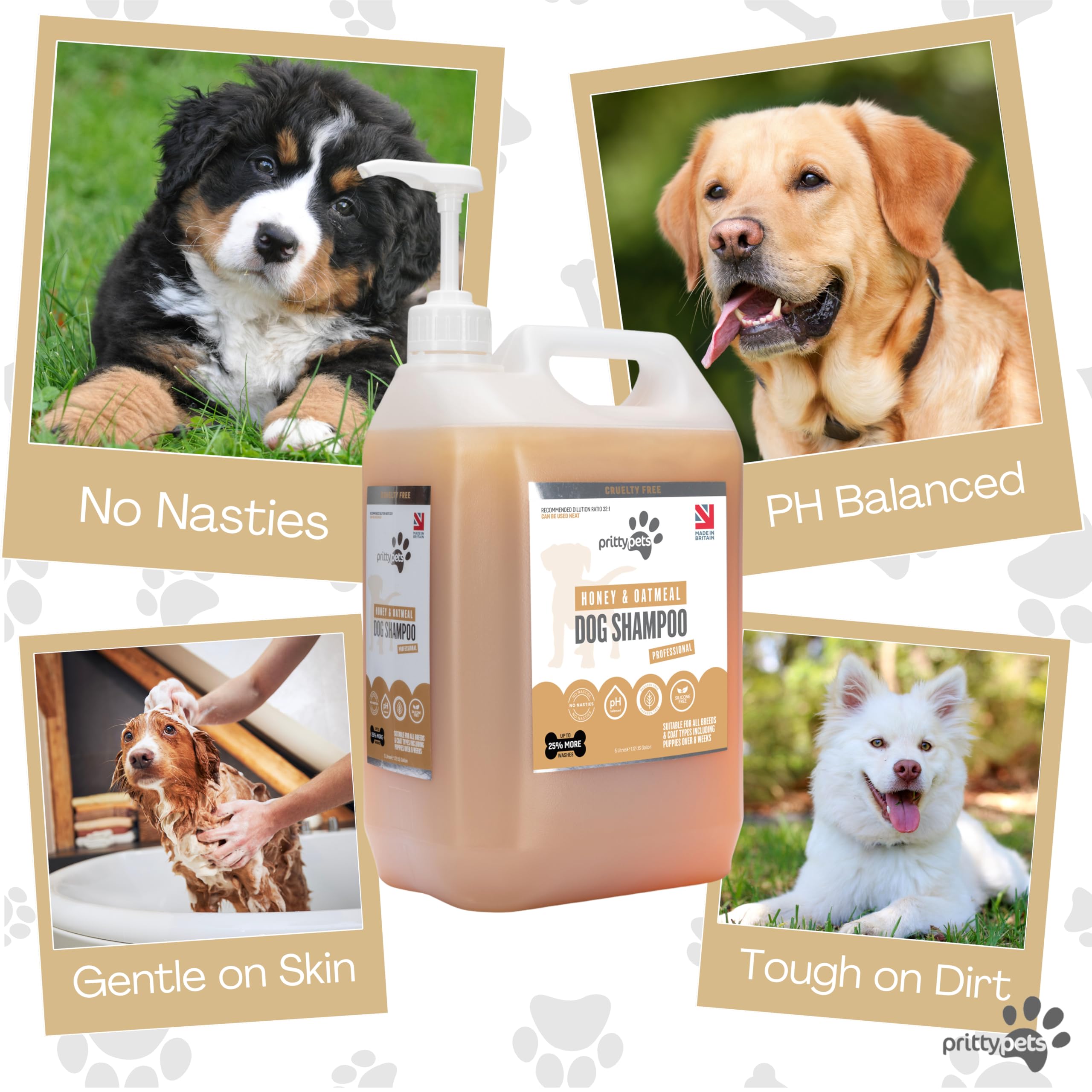 Oatmeal Hundeshampoo Pritty Pets 5 Liter HaferflockenShampoo für Hunde – professionelles pHausgewogenes, tierversuchsfrei, silikon und parabenfrei, welpenfreundliches HundepflegeShampoo –