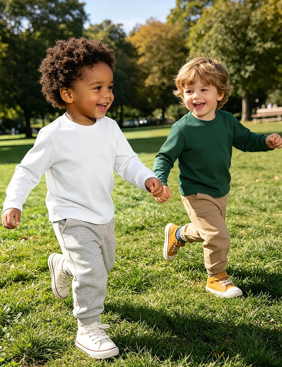 Toddler Boy Long Sleeve Shirt Baby Crewneck T-Shirt Solid Color Cotton Tee Tops Size 18M-5T image 4