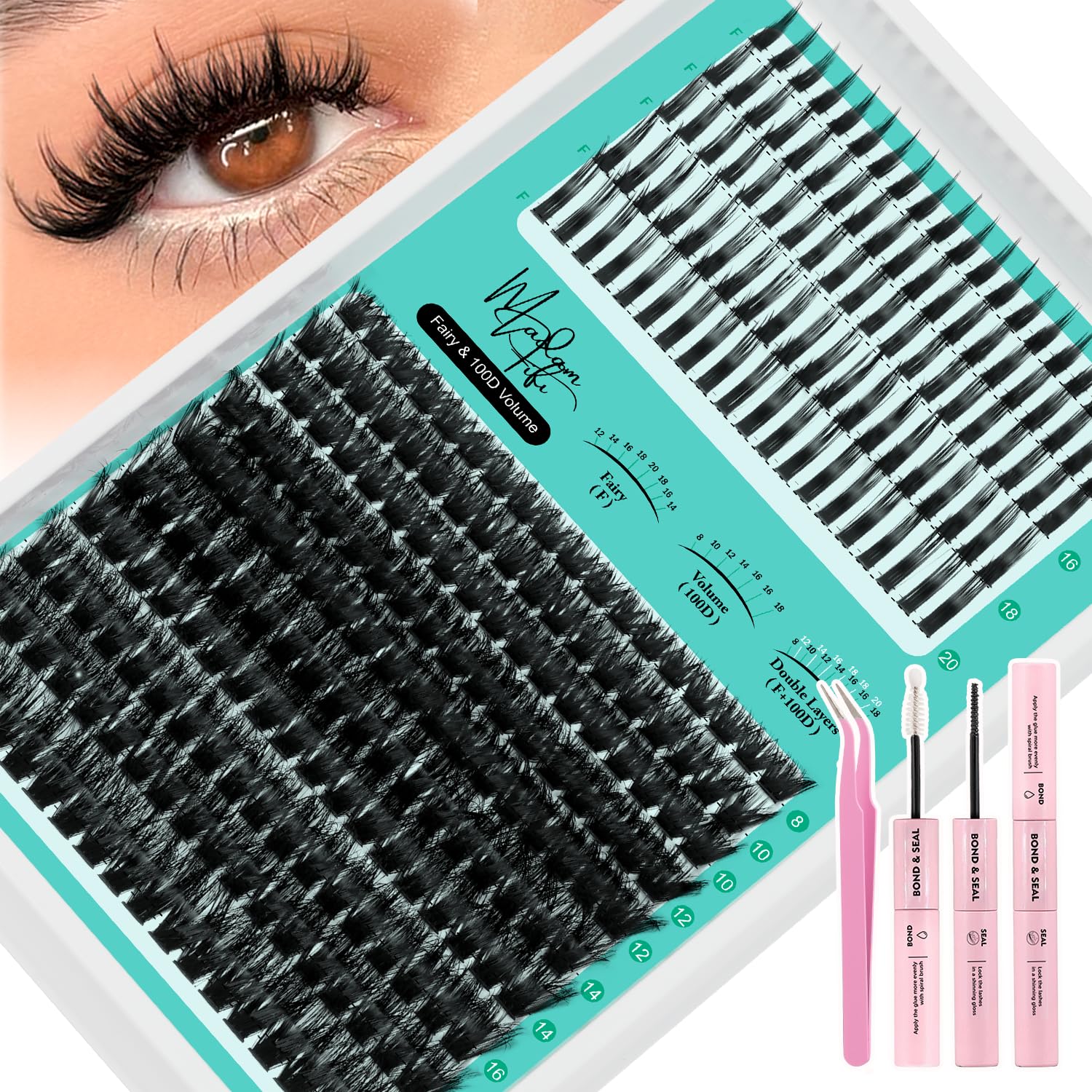 Lash Clusters Kit, 100D Long Lash Clusters & Spiky Manga Lashes,Volume Individual Eyelash Extensions with Bond & Seal, DIY Volume Cluster Lashes for Fairy/Dramatic Look